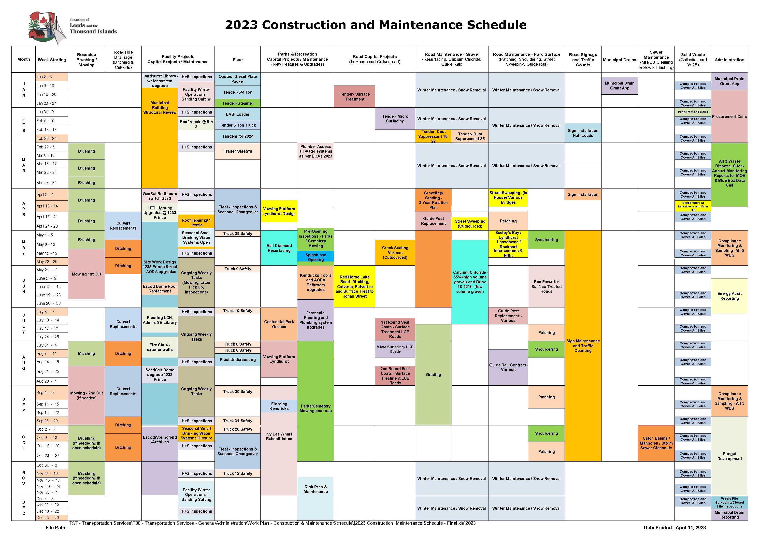 calendar of activities
