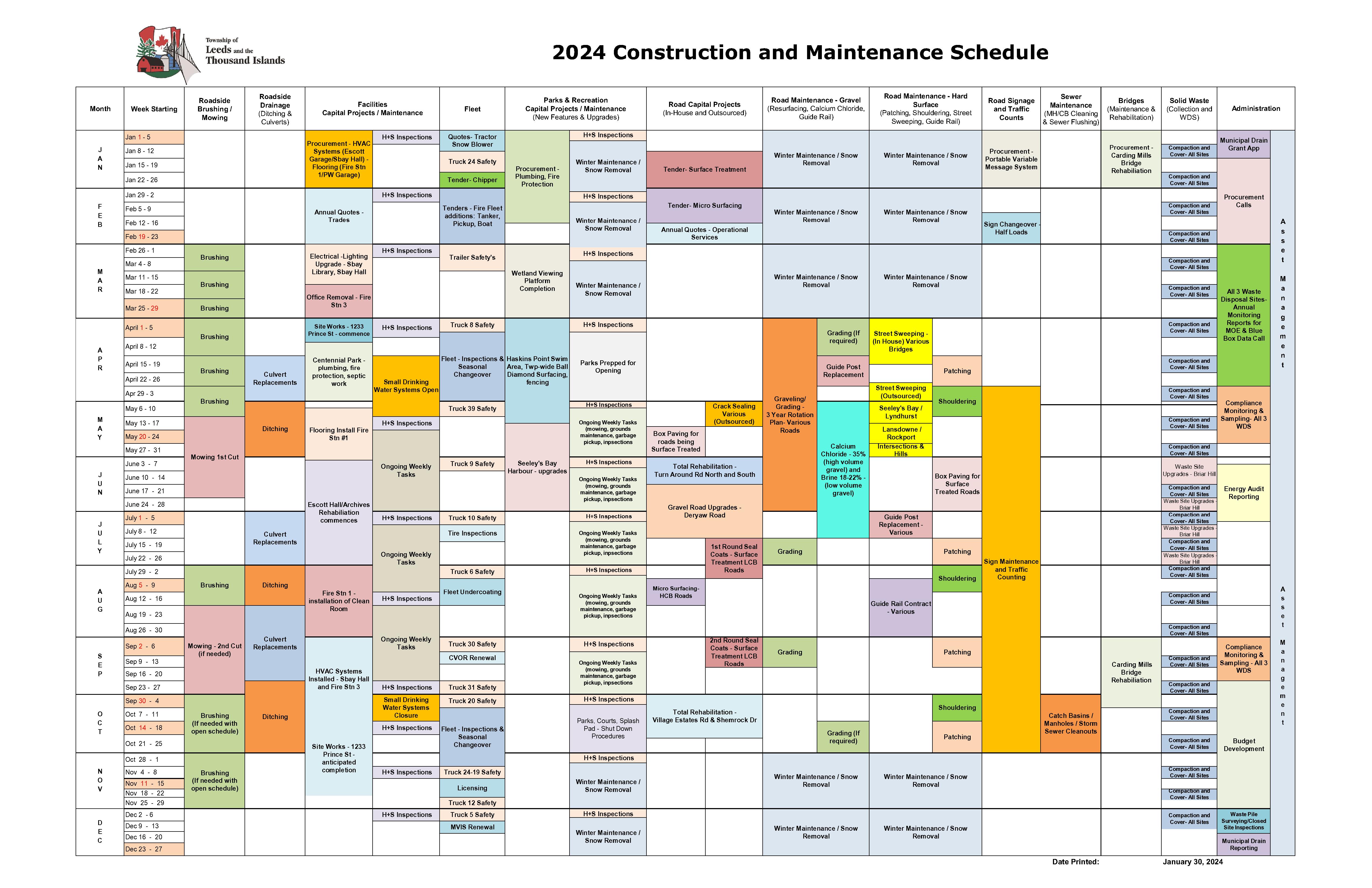 calendar of activities