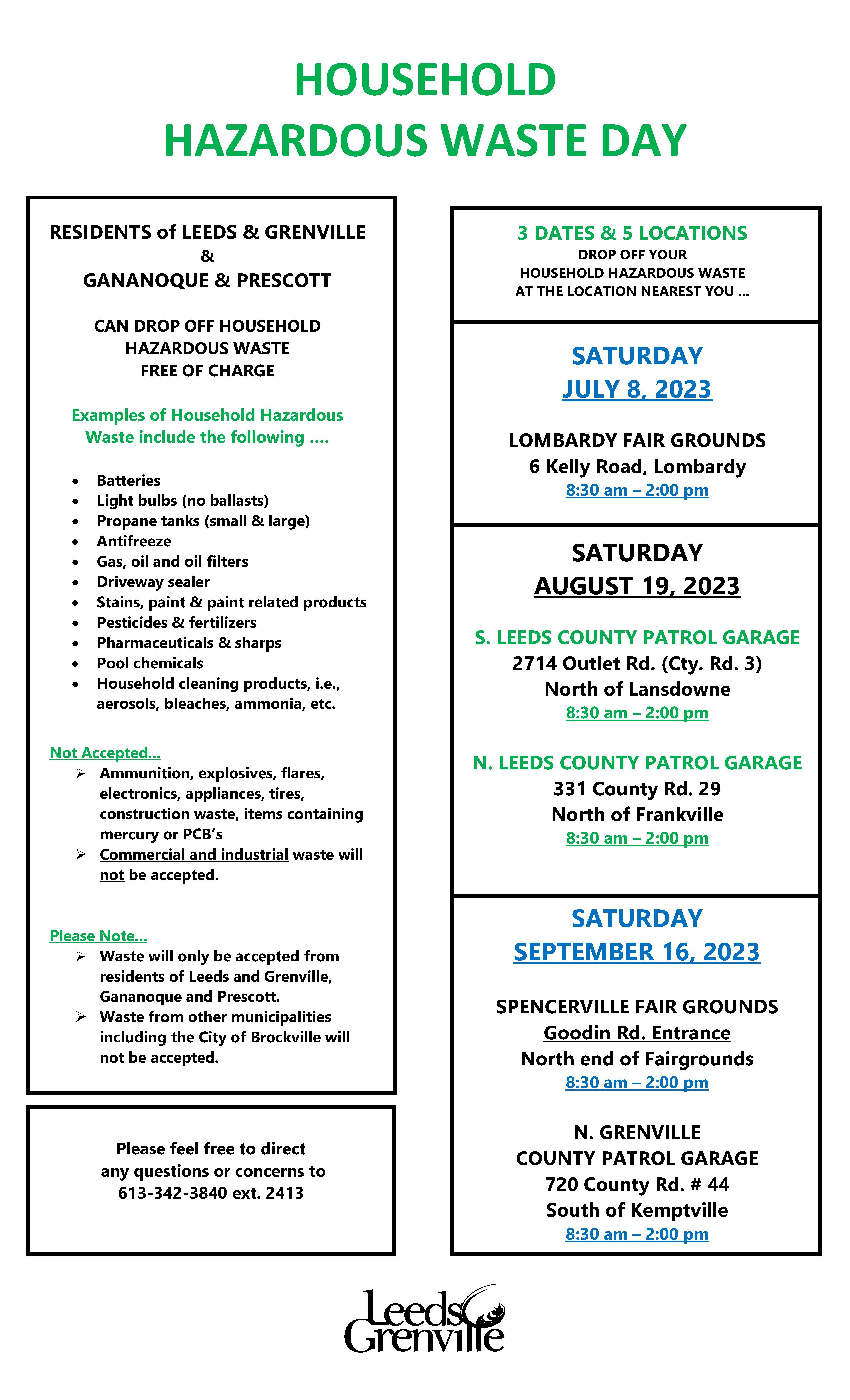 dates and locations of hazardous waste disposal