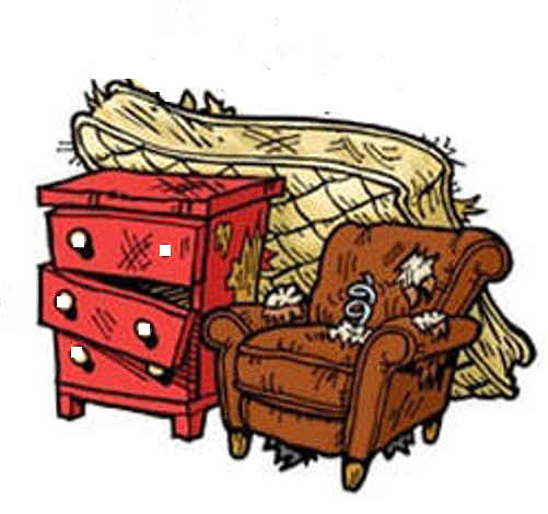 cartoon image of bed broken chair