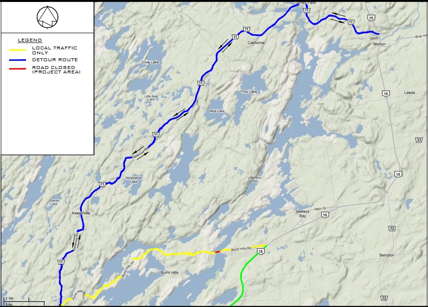 map of detour for brass point bridge closure