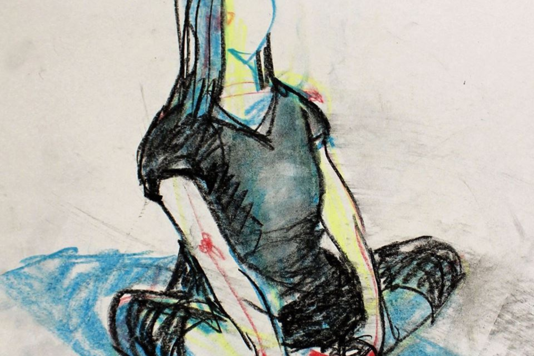 a drawing of a girl sitting with her legs crossed