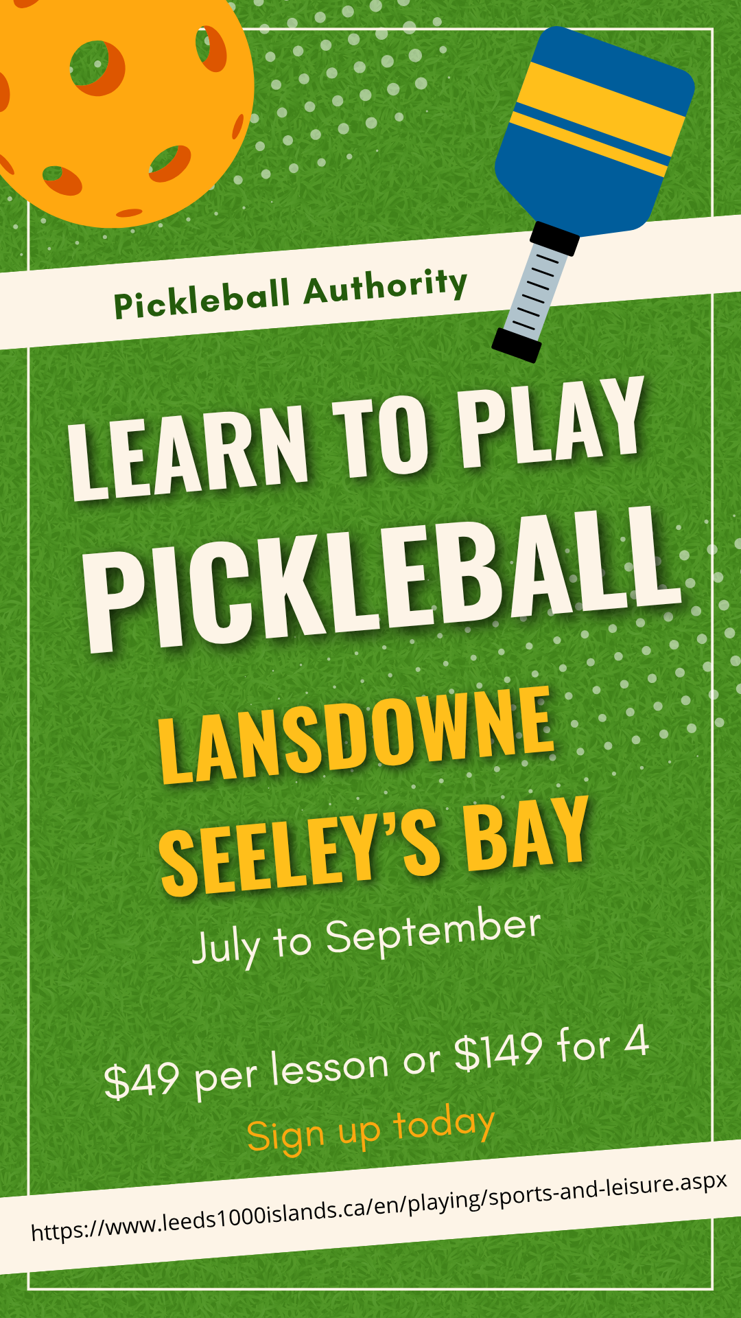 Decorative poster promoting Pickleball lessons