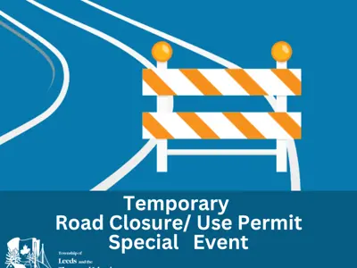 Road barrier with text, Temporary Road Closure/Use Permit for Special Event