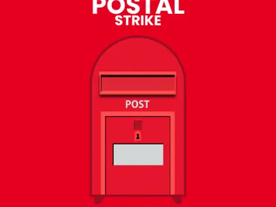 Post office box with the text Postal Strike