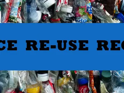 recycle material with the words reduce, re-use and recycle