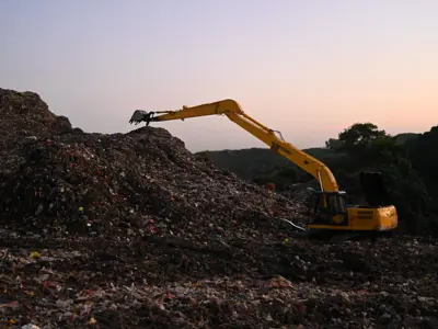 landfill site with  a crane
