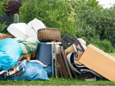 Large garbage items, includes bags and boxes and furniture