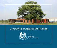 Background image of Township office with text reads Committee of Adjustment Hearing and the Township logo