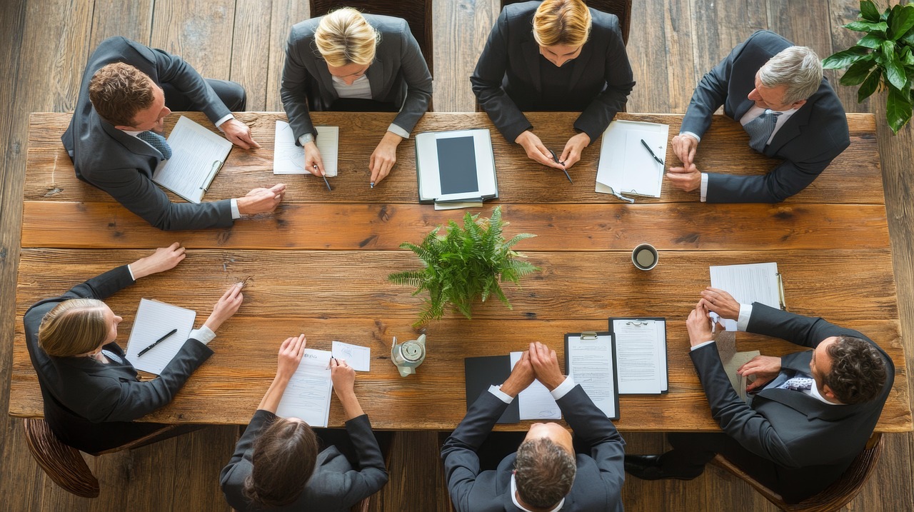 staff sitting around a board meeting table